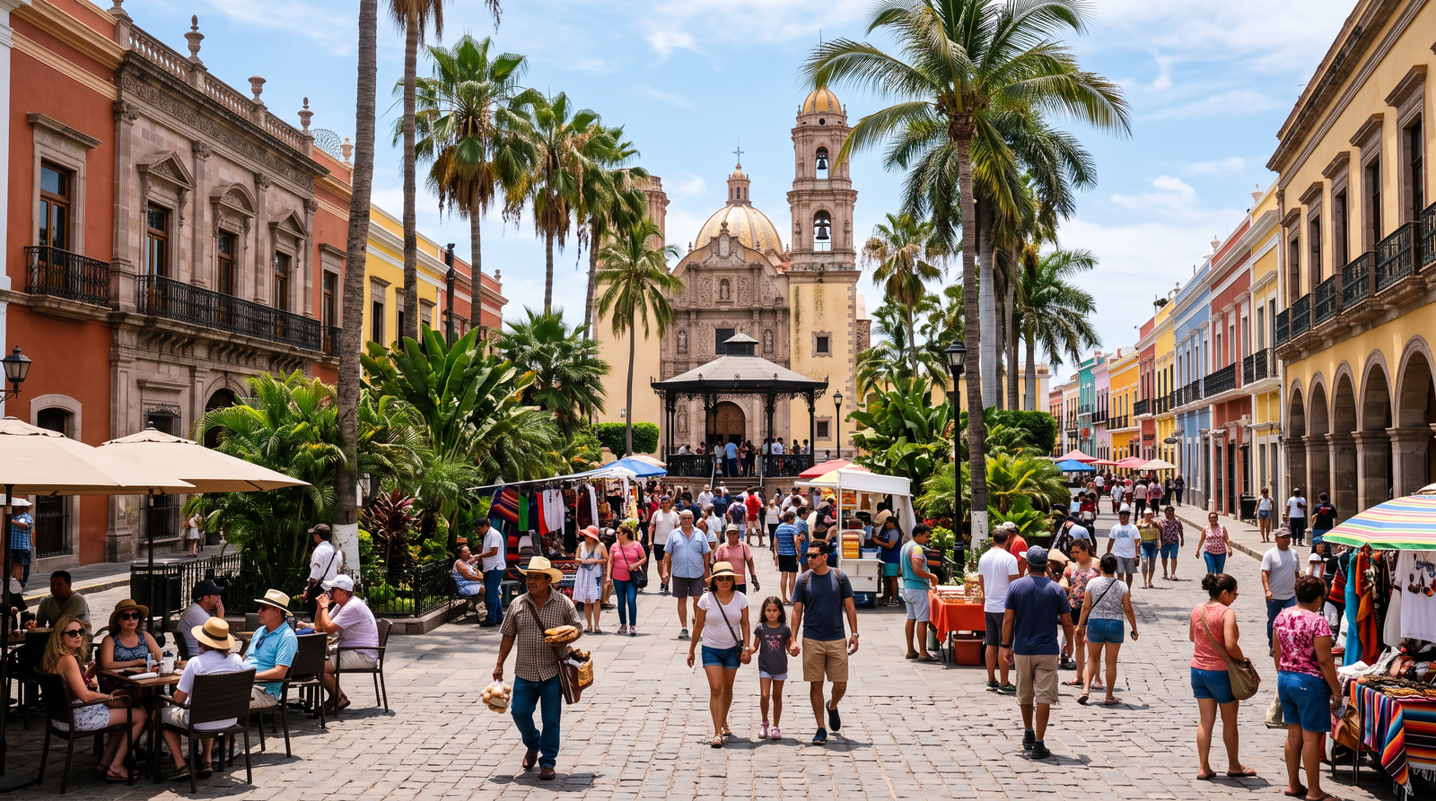 Colorful shop-lined street in downtown Puerto Vallarta