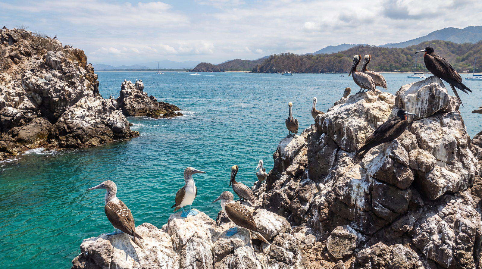 Vista curada de Playa del Amor entre las paredes de roca de las Islas Marietas